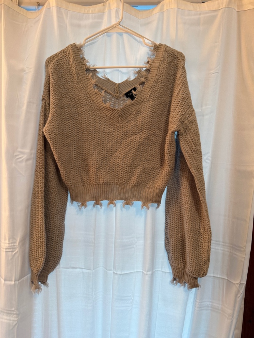 Rue21 Tan Distressed Off-the-Shoulder Sweater